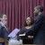 Rep. Josh Peters, D-St. Louis, gets sworn-in by House Speaker Tim Jones Wednesday morning.