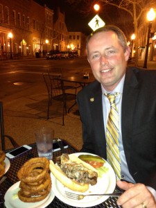 Rep. Noel Torpey, R-Kansas City, breaks from their meal to pose for a photo. (Photo by Nancy Giddens)