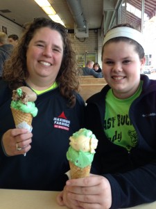 Heidi and Amberlee Gandy, two of Nancy’s friends, with the ice cream of their choice at Central Dairy two weeks ago. (Photo by Nancy Giddens)