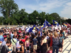The scene from outside of the Supreme Court building this morning. (Photo submitted by Missourians for Equality)