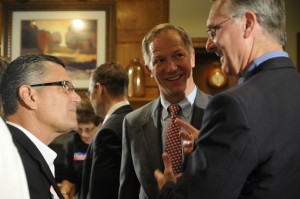 Onder talks to supporters, including former Sen. Jim Lembke, during the event. (Photos by Brittany Ruess)
