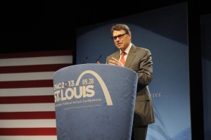 Texas Gov. Rick Perry speaking during CPAC. (Click through for a full photo gallery from the morning events.)