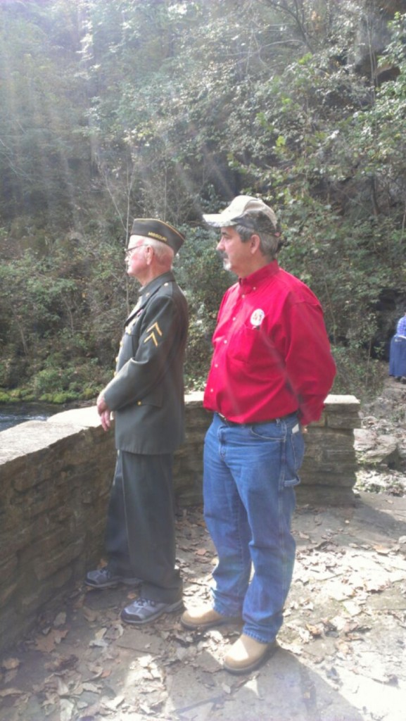 Rep. Steve Cookson, right, stands with a veteran, left, at the Blue Springs National Park in Van Buren, Mo. (Submitted photo)