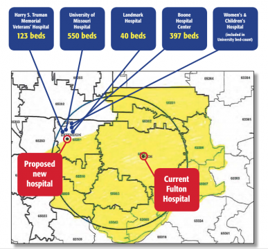 In yellow: the proposed service area for the new facility