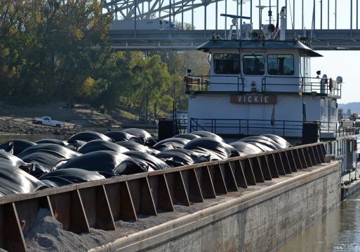 Filter bags filled with a  sand-gravel like material will be placed at the bottom of the bridge support. Each one weighs around four tons. (Travis Zimpfer/The Missouri Times)