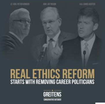 An attack ad by Eric Greitens grouping Lt. Gov. Peter Kinder with Gov. Jay Nixon and Attorney General Chris Koster. 
