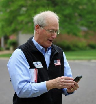 Former Rep. Rick Stream uses Pebble to see where to campaign Friday, April 29.