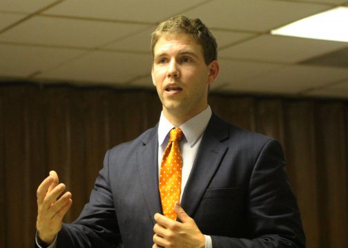 Rep. Stephen Webber advocates for unions at a VFW labor event in Columbia May 31.