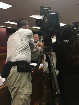 Sinquefield answers questions from several reporters upon Commission recess