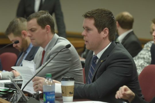 Rep. Scott Fitzpatrick, the chairman of the House Budget Committee, questions a witness on a budget request. (Photo courtesy of Tim Bommel, Missouri House Communications)