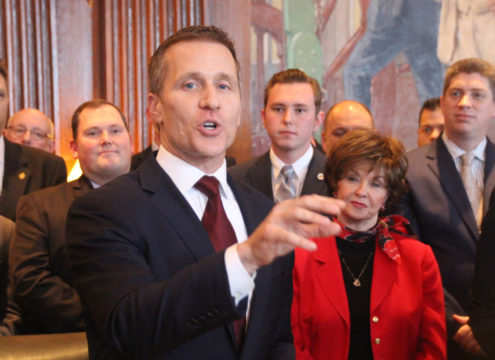 Gov. Eric Greitens gives a brief statement moments before signing Sen. Dan Brown's right-to-work bill into law Feb 6, 2017. (Travis Zimpfer/THE MISSOURI TIMES)