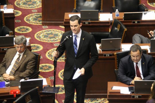 Rep. Justin Alferman speaks from the floor on one of the amendments to the House budget. (Ben Peters/Missouri Times)