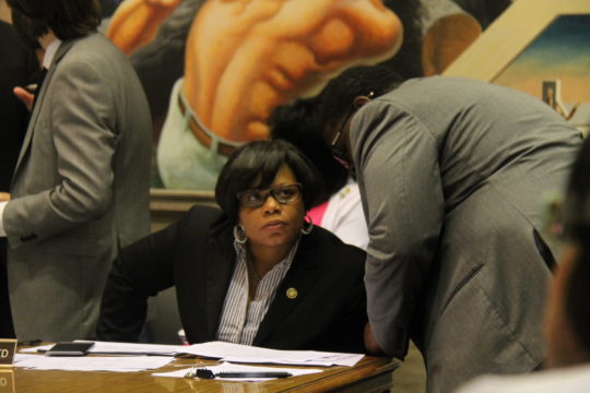 Sen. Jamilah Nasheed discusses an item in the budget during Wednesday's conference committee on the state's budget. (Benjamin Peters/The Missouri Times)