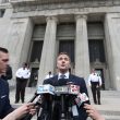 Missouri Governor Eric Greitens talks to reporters outside the Civil Courts Building after charges of invasion of privacy against the Governor were dropped in St. Louis on May 14, 2018. Prosecutors said that Greitens had taken an explicit photo of a woman with whom he was having an affair, without her consent. Greitens proclaimed his innocence of taking a photo but did admit to having the affair. Photo by Bill Greenblatt/UPI