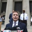 Missouri Governor Eric Greitens talks to reporters outside the Civil Courts Building after charges of invasion of privacy against the Governor were dropped in St. Louis on May 14, 2018. Prosecutors said that Greitens had taken an explicit photo of a woman with whom he was having an affair, without her consent. Greitens proclaimed his innocence of taking a photo but did admit to having the affair. Photo by Bill Greenblatt/UPI