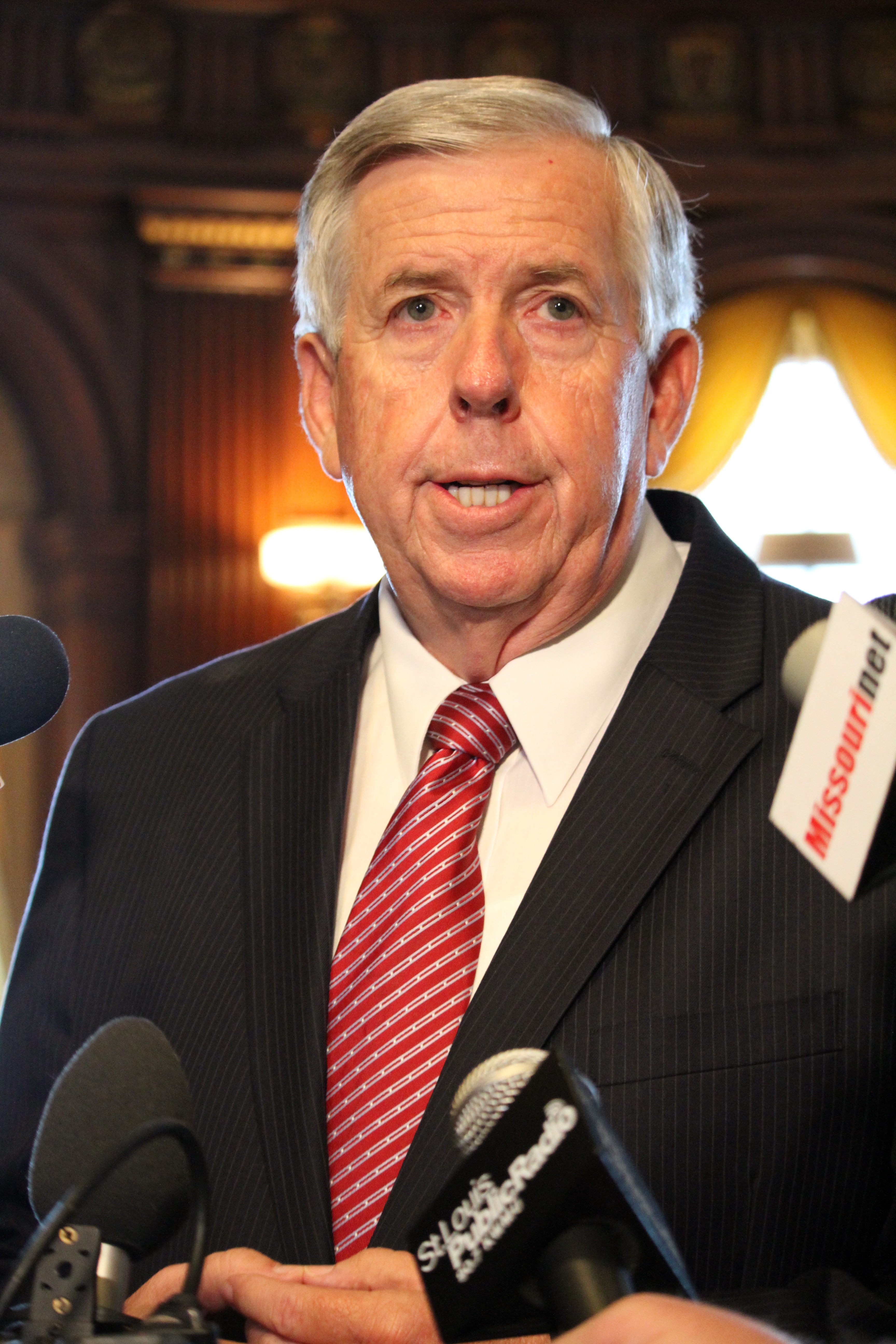 Gov. Mike Parson takes questions from the media before a Cabinet meeting on June 4, 2018. (ALISHA SHURR/THE MISSOURI TIMES).